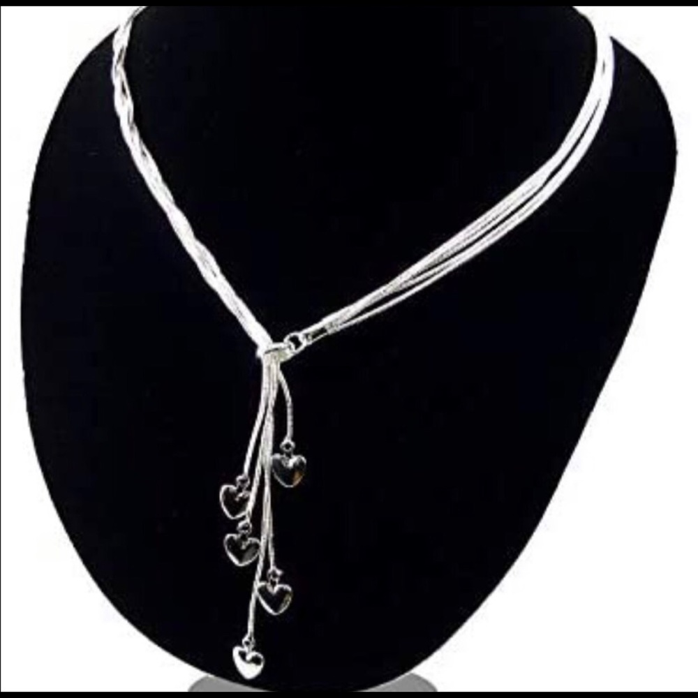 Beautiful 925 Silver Heart Dangle Necklace- SALE